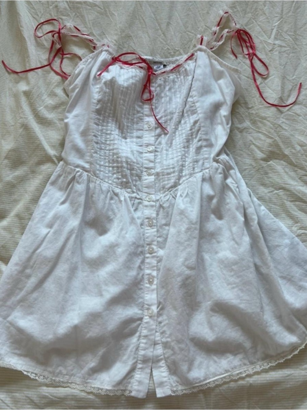 Kimchi Blue Button up Dress with Red Ribbon Detail